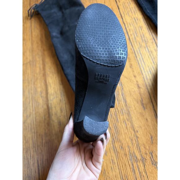 Stuart Weitzman Boots Womens Size 8.5 Black Suede Over The Knee Tie Back Heel - Picture 2 of 9